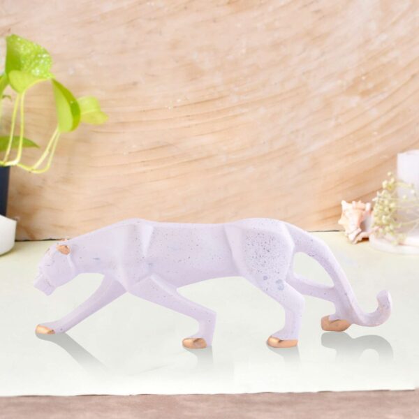 White Golden Panther Sitting Position Animal Showpiece Antique Sculpture for Home Decor Showpiece Figurine